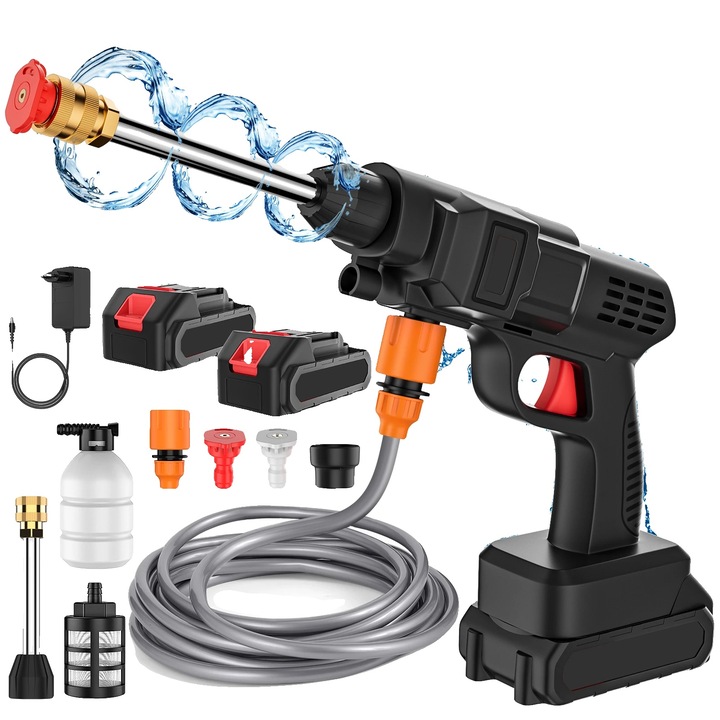 Водоструйка, мощен мотор, двойна система батерии, 2 батерии, безжична