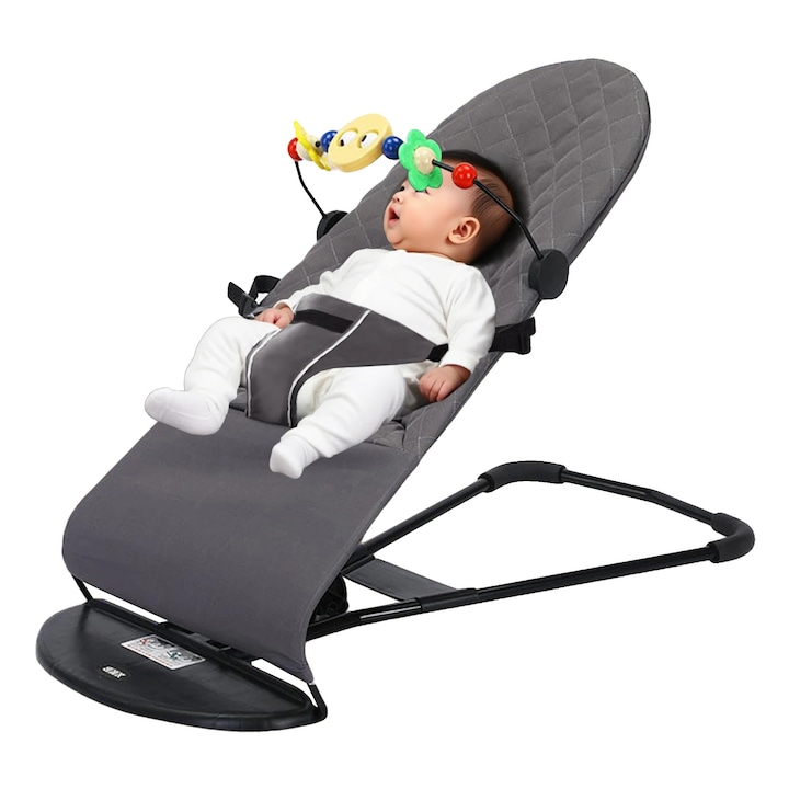 Детска люлка, XTT001, регулируема позиция, предпазен колан, сива