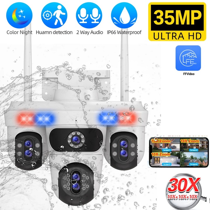 Camera de supraveghere, 35MP, vedere 360°, alb, fara card, priza EU