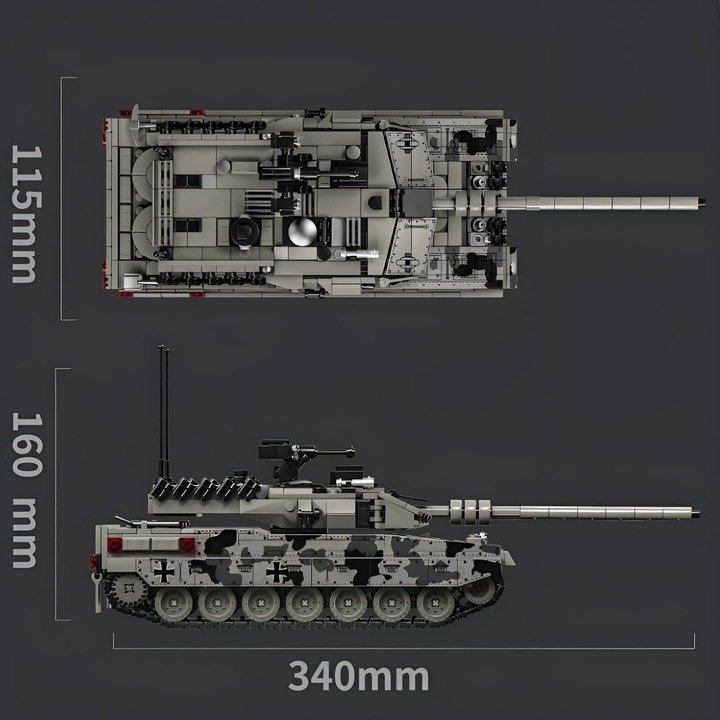 3D Építőkészlet Leopard 2A7 Harckocsi, Bedee, 1009 darab, Szürke, 34x16x11.5cm