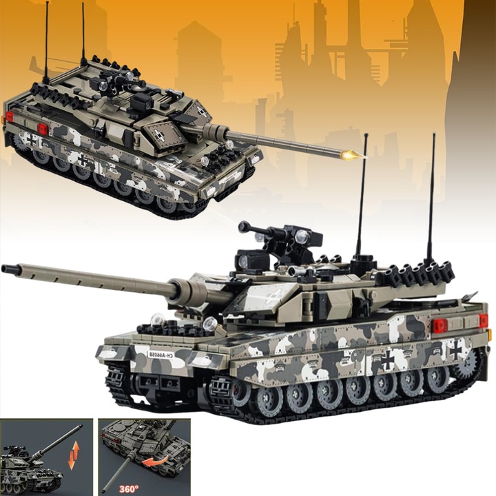 3D Конструктор Танк Leopard 2A7, Bedee, 1009 части, сив, 34x16x11.5см