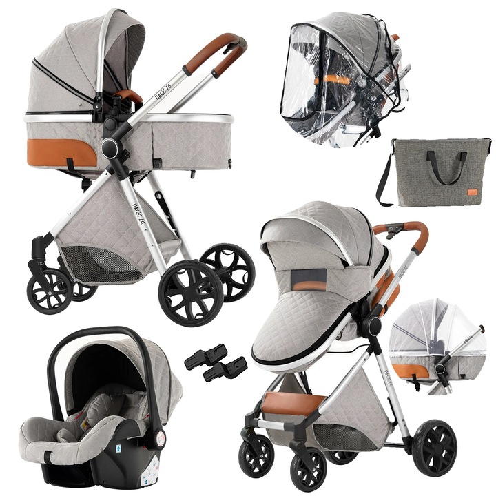 Marsupiu 3-in-1, gri deschis, pentru bebelusi, capacitate 20 kg, pliabil