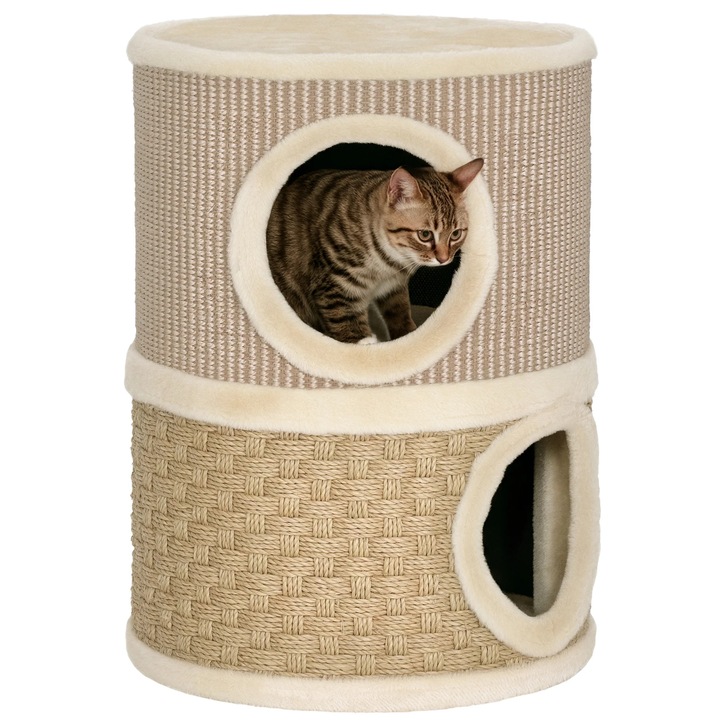 Butoi de zgariat pentru pisici, Condo pentru pisici, 2 niveluri, 49 cm inaltime, sisal si PAL, cu pat, 35, 5×35, 5×49 cm, Persimmon si Coffee
