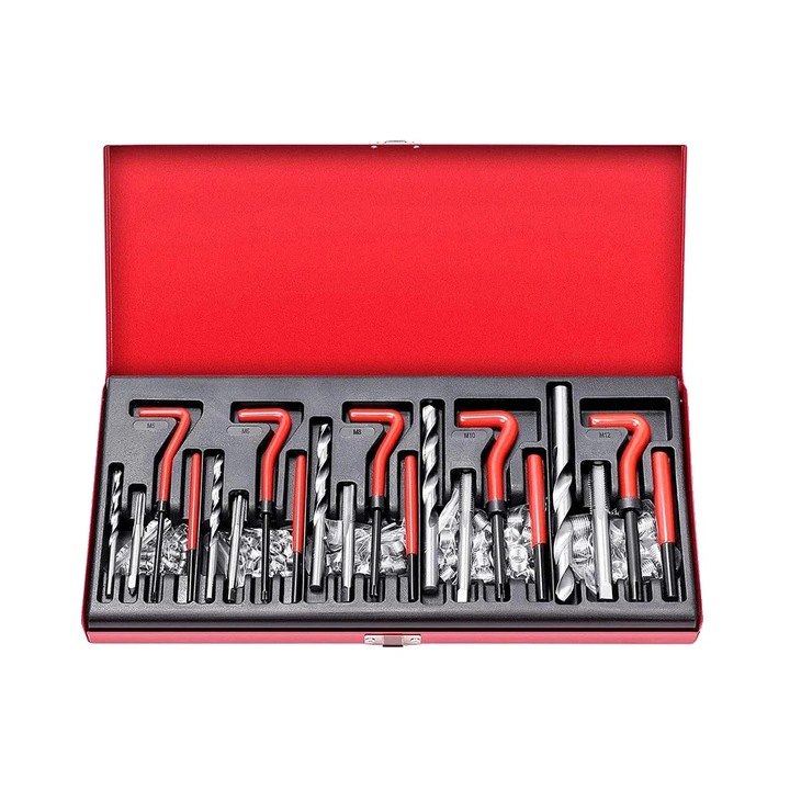Комплект за ремонт на резби, 131 инструмента, компактна кутия за съхранение, 39x24x5см