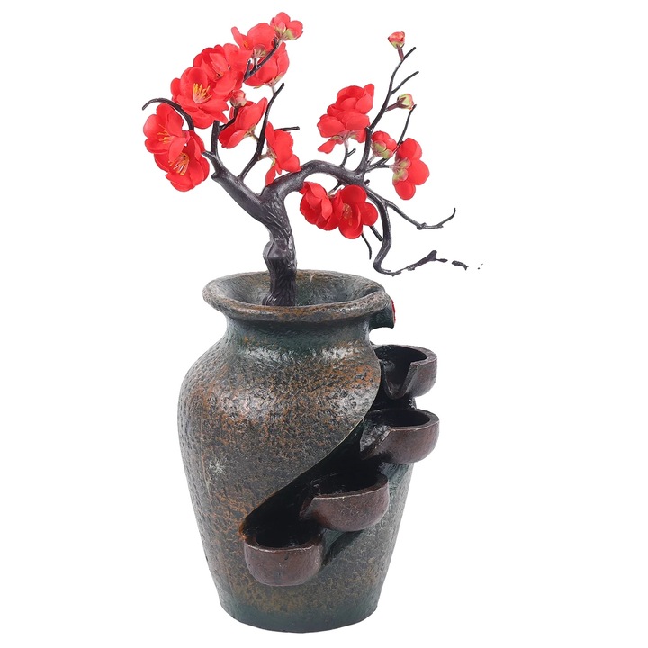 Декоративен фонтан, елегантен дизайн, успокояващи характеристики, кафяв цвят, размери 30x18x40см