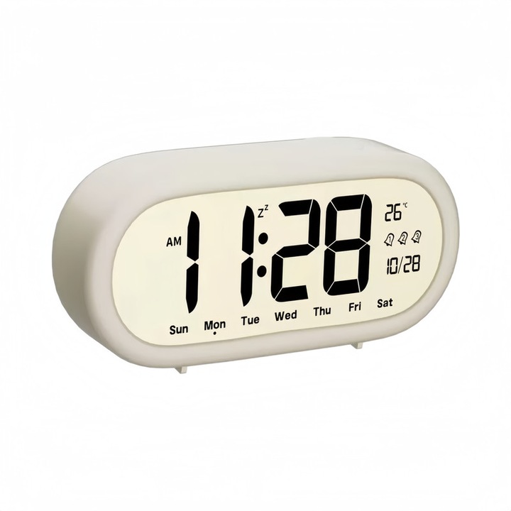 Ceas electronic LED, 3 alarme, temperatura, alb, 15x4.5x7cm