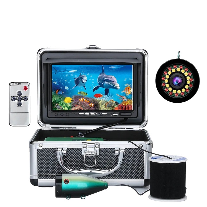 Camera video subacvatica, ecran 7 inch, 15M, rezolutie HD 1280x720, iluminare ajustabila