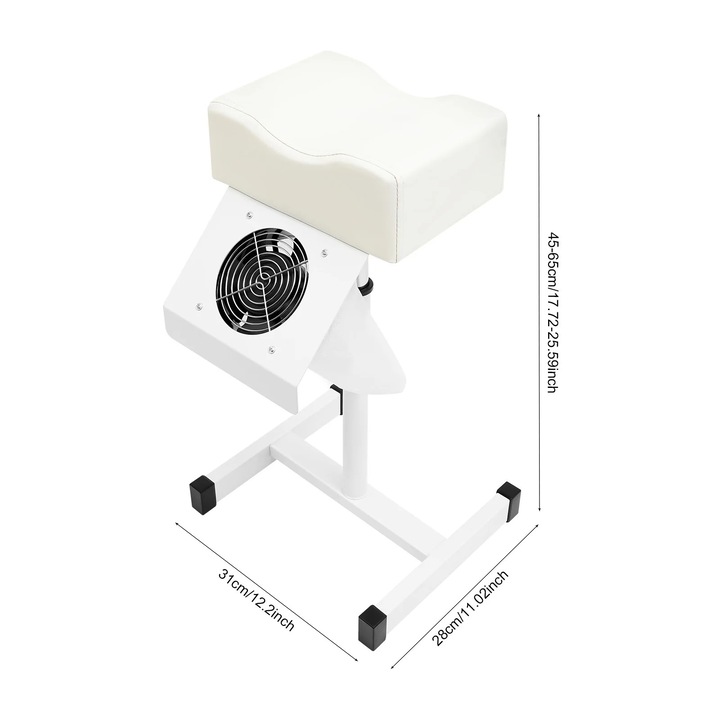 Taburet pedichiura cu aspirare praf, alb, 48-68 cm, perna confortabila, suport pentru picioare