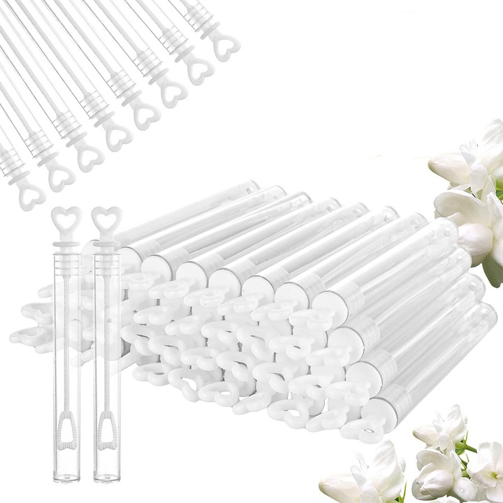 Комплект от 200 тубички за сапунени мехурчета, пластмасови, 1.2x1.2x10.5см, за сватби и партита