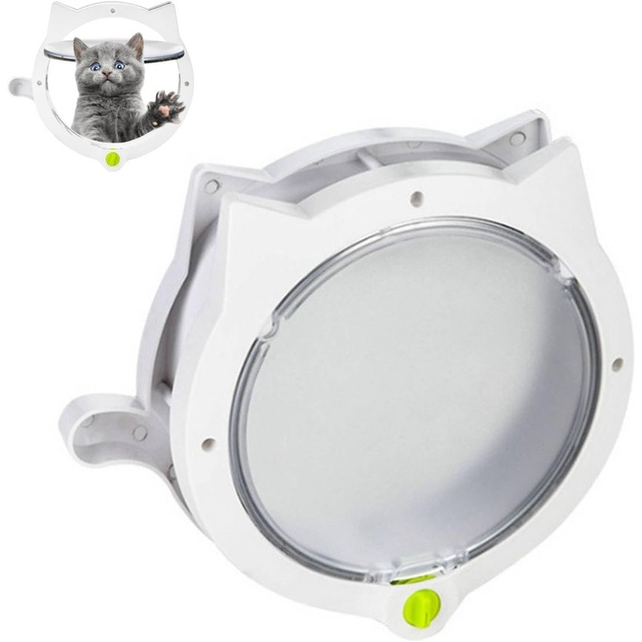 Protectie usa interior, 4 moduri blocare, alb, 31x26cm, pentru pisici si caini mici