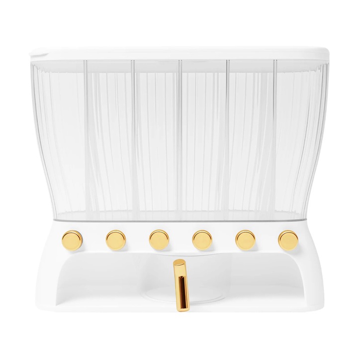 Száraz élelmiszer adagoló, 6 rekeszes, állítható tároló, elefántcsont fehér