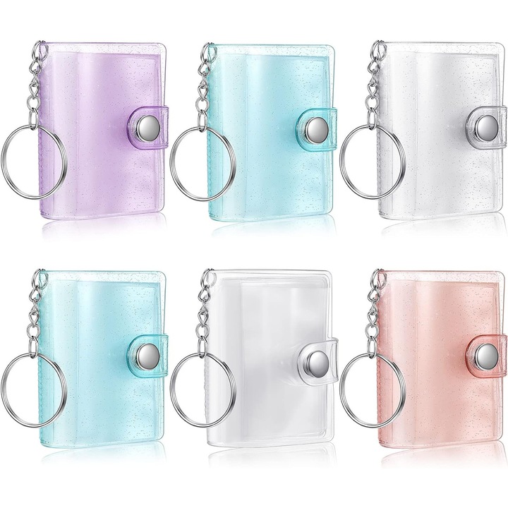 Set de 6 mini albume foto de 5 cm - Organizator foto de Ziua Indragostitilor cu buzunar pentru breloc - Cadou de Ziua Indragostitilor, Organizator foto de nunta - Disponibil in verde, roz si violet