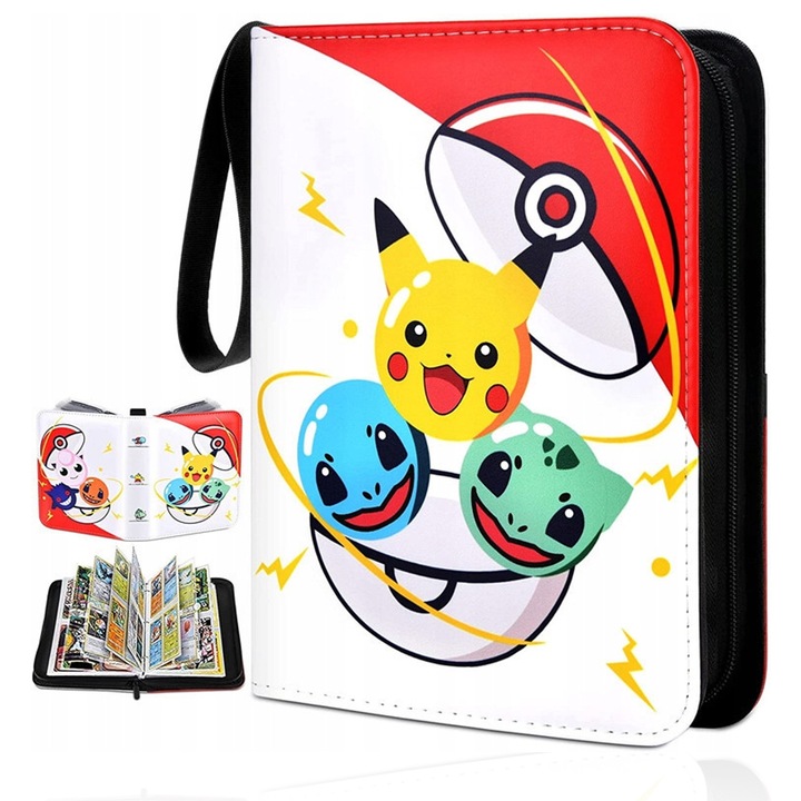 Pokemon kártya album 4 rekesszel, YOUKUKE®, 400 férőhelyes, Pokemon, Piros | Fehér