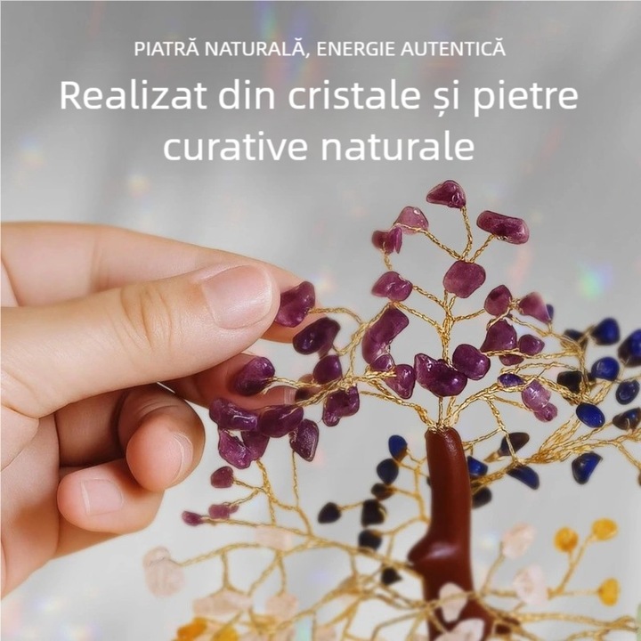 Kuvikoo™ Prémium Feng Shui Életfa Színes Természetes Kristályokból, Bonsai a Pozitív Energiáért, Szerencséért, Jólétért és Egyensúlyért, Spirituális Dekoráció Irodába, Otthonba, Meditációs Sarokba, Mély Jelentésű Ajándék Bármilyen Ünnepre