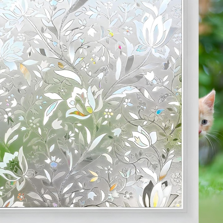 Autocolant decorativ pentru feronerie, FooFoony, design floral Lalea, anti-UV, 60x200cm, reutilizabil