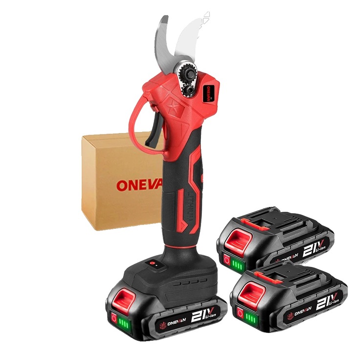 Електрическа ножица за градинарство, ширина на рязане 30 мм, безчетков мотор, безжична работа, комплект с 2 батерии, EU щепсел