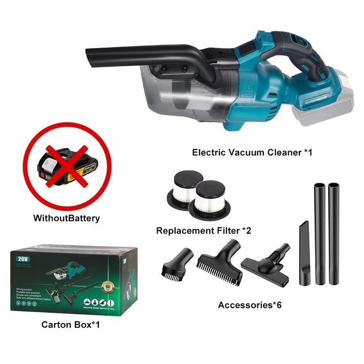 Aspirator de mana fara fir, putere de aspiratie mare, accesorii incluse, 0.6-1L, 18V, 1.5kg