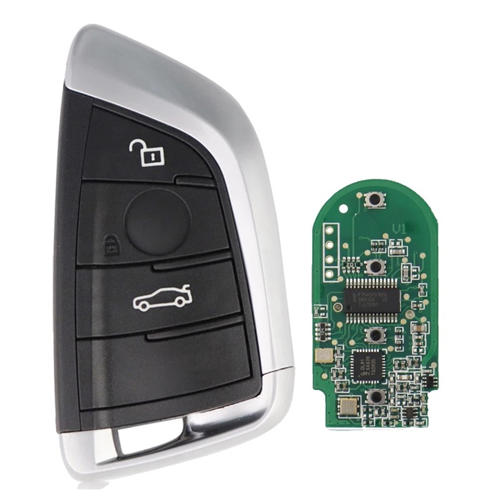 Безключов ключ за кола, 315MHz, 4 бутона, сребрист, за BMW 1, 3, 5, 7, X1, X3, X5, X6, X7 (2011-2017)