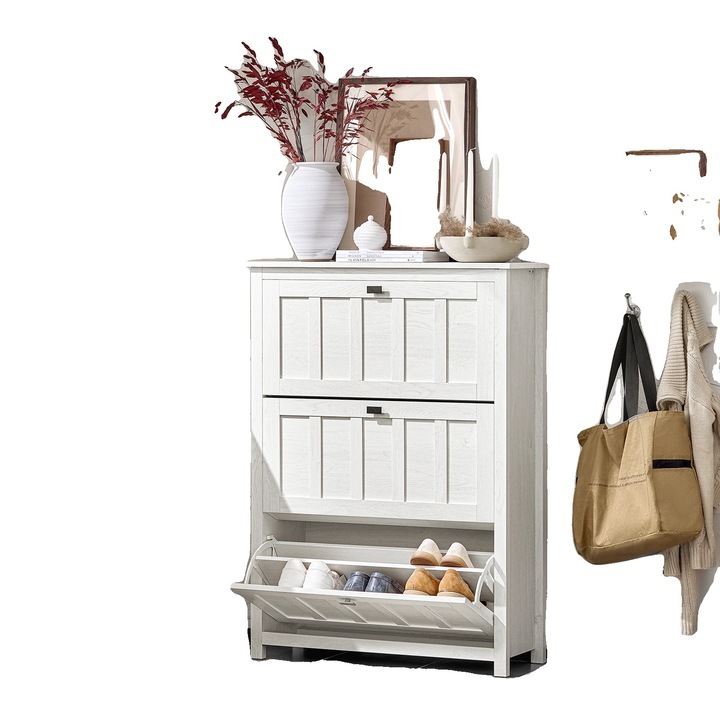 Cipősszekrény, keskeny kialakítás, állítható polcok, fehér, 80x111x30cm