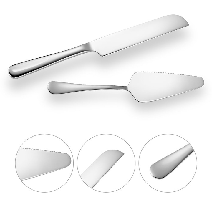 Set de cutit si spatula pentru tort, 2 piese, inox, argintiu