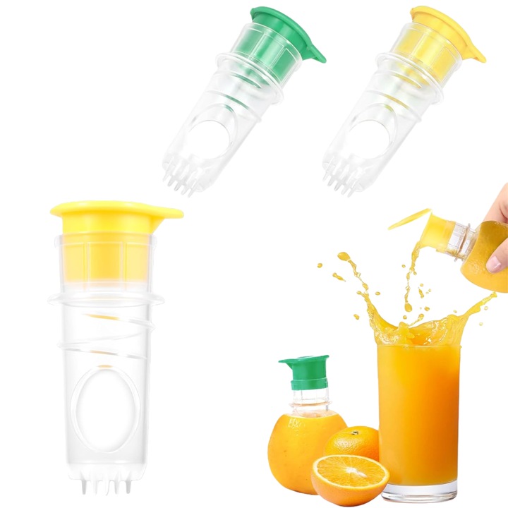 2 db kézi citromfacsaró készlet, spirális kialakítás, beépített szűrő, sárga és zöld