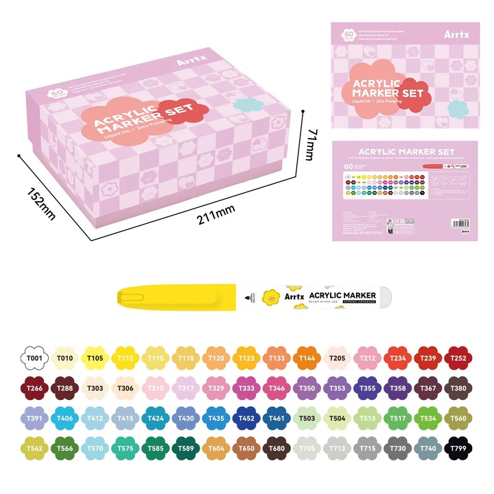 Set markere artistice, 60 culori, non-toxic, pentru diverse suprafete