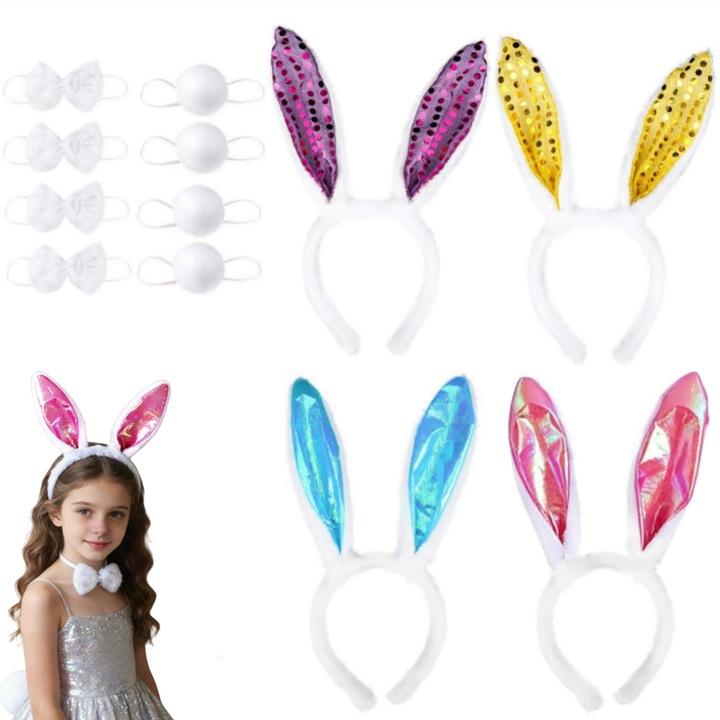 Bentita cu urechi de iepure, accesorii de Paste, set 4 bucati, material moale, set pentru copii si adulti