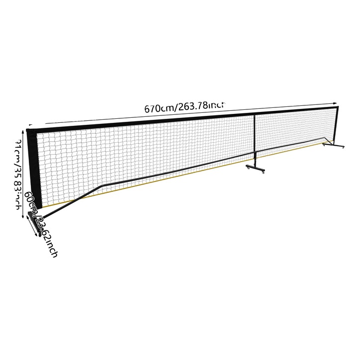 Plasa portabila de pickleball, design independent, asamblare usoara, neagra, 22ft