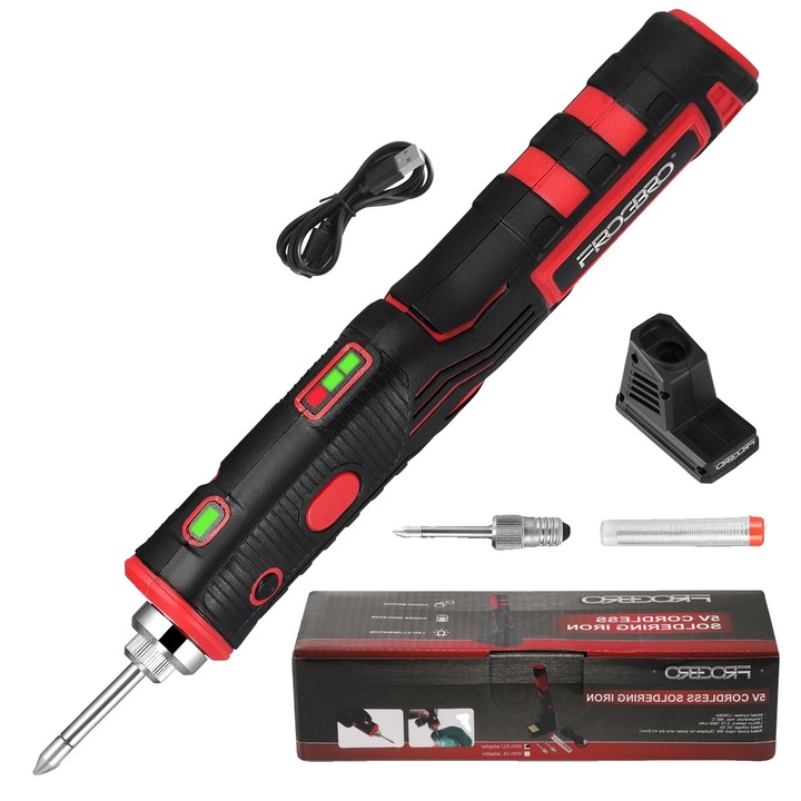 Pistol de lipit fara fir, design portabil, temperatura ajustabila, negru