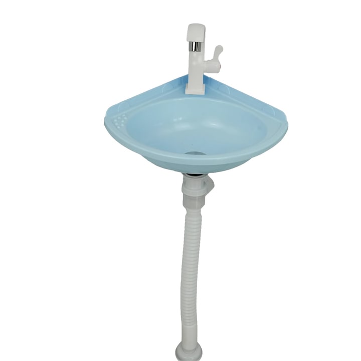 Lavoar coltar, instalare fara gaurire, acrilic usor, albastru