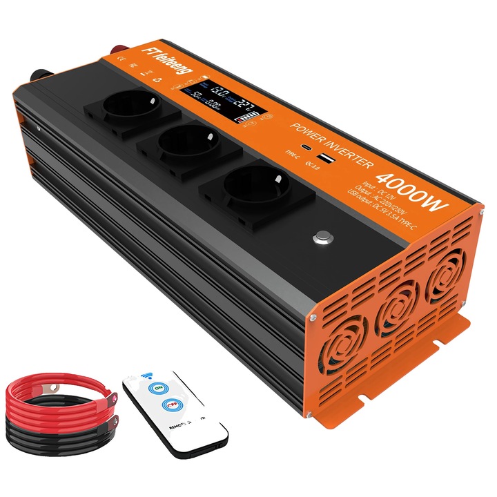 Inverter auto 4000W, eficienta ridicata, porturi de incarcare USB, multicolor
