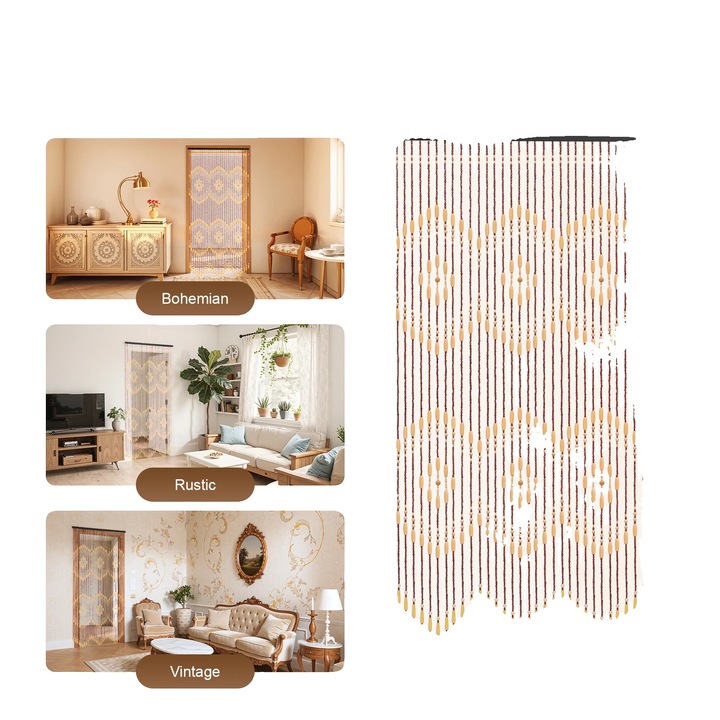 Bambusz és fa függöny, vintage stílusú, 200x90cm, 52 szál