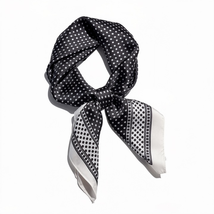 Дамски шал от полиестер 70x70см черен на елегантни точки