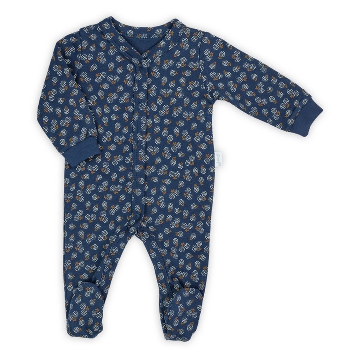 Pajacifier pentru sugari cu maneca lunga din bumbac flori albastru marin Nicol, Bleumarin