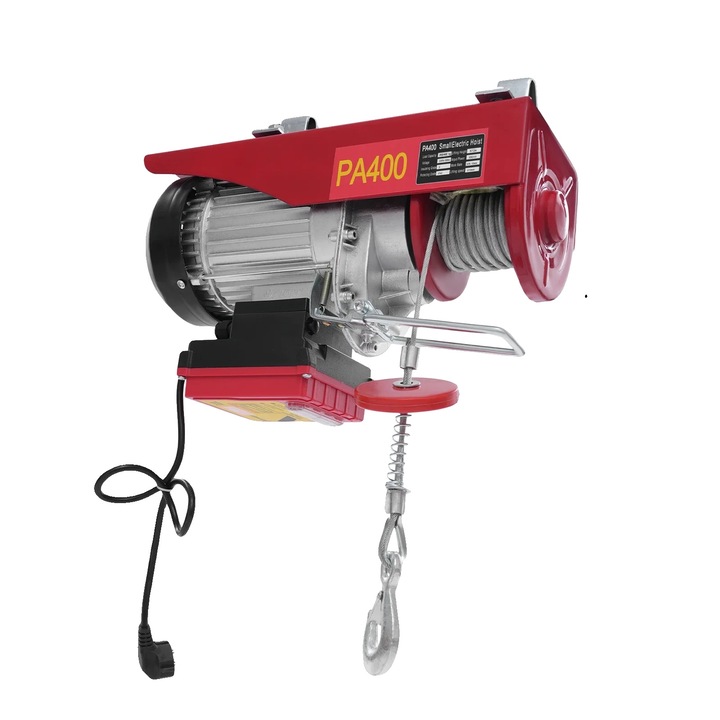 Winch electric, 400 kg capacitate, telecomanda wireless, 12 m inaltime, rosu