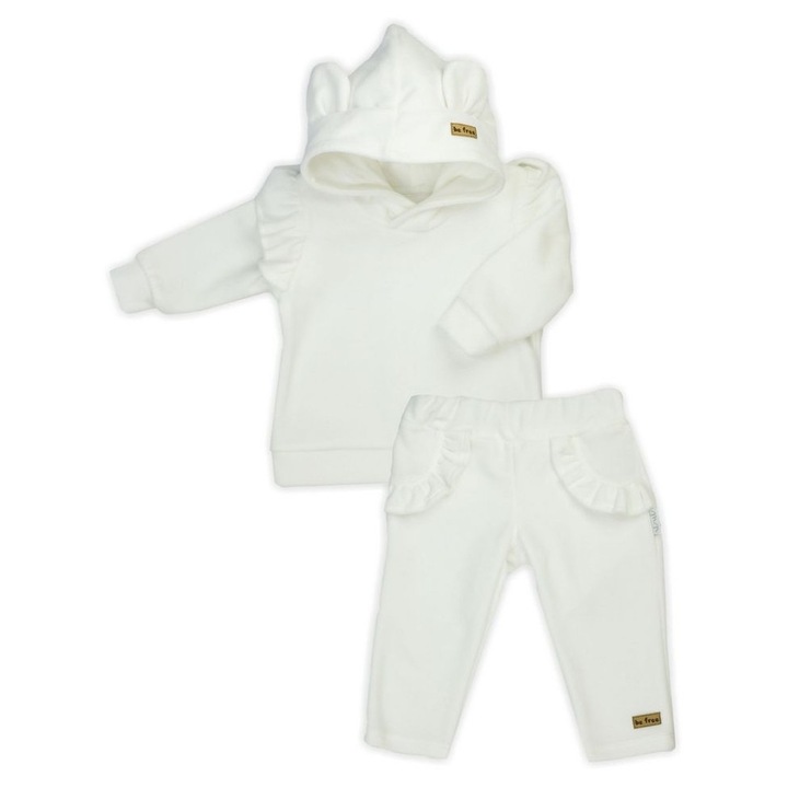 Set cu glugă și pantaloni conici din catifea NICOL, Alb