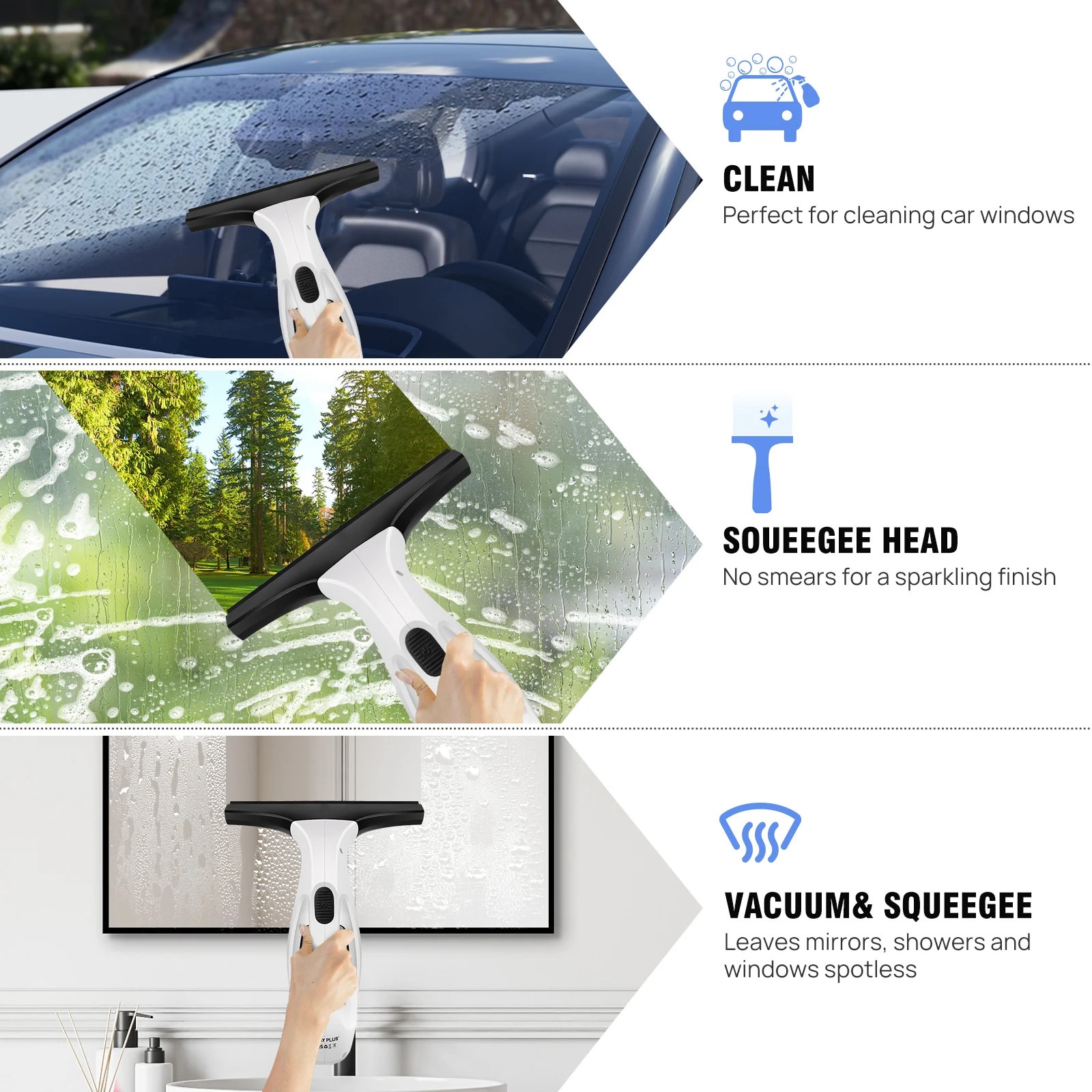 Aspirator de fereastra fara fir, 20W, 2000Pa, 3500mAh, 150ml rezervor apa, 50 minute timp de lucru, accesorii incluse