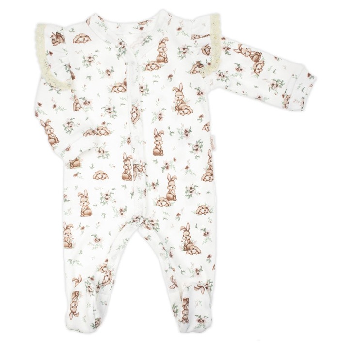 Nicol krémszínű, fodros, nyuszis nyomtatott pamut baba hálóruha