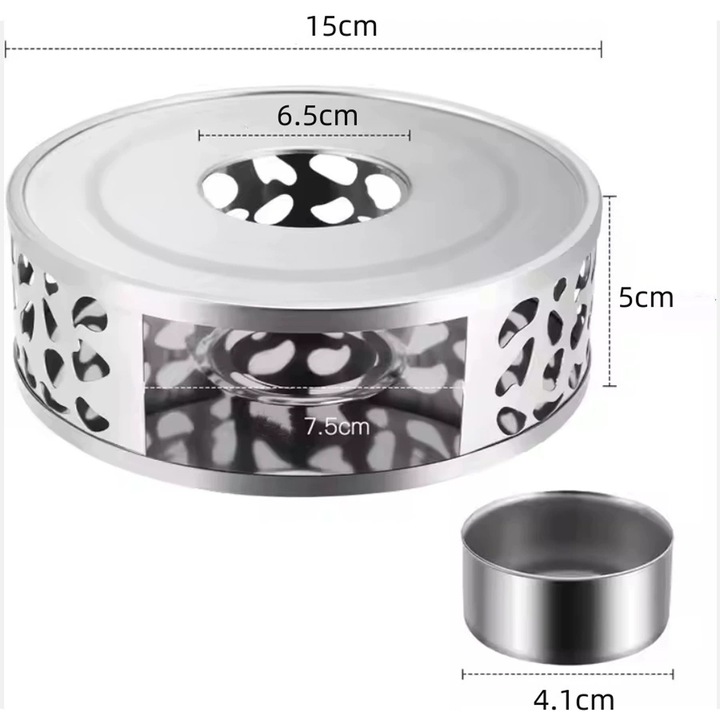 Teáskanna melegítő, Inox, Ezüst