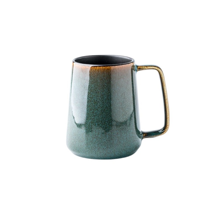 Cana ceramica 700ml, capacitate mare, culoare cyan, dimensiuni 12x10x12cm