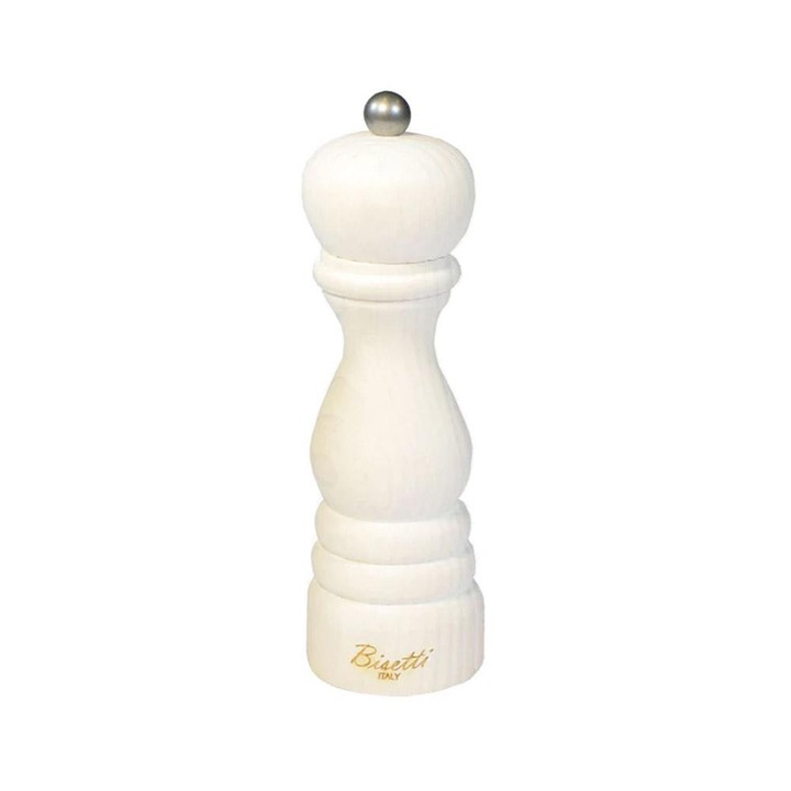 Râșniță de piper din lemn alb Bisetti Vintage 19 cm