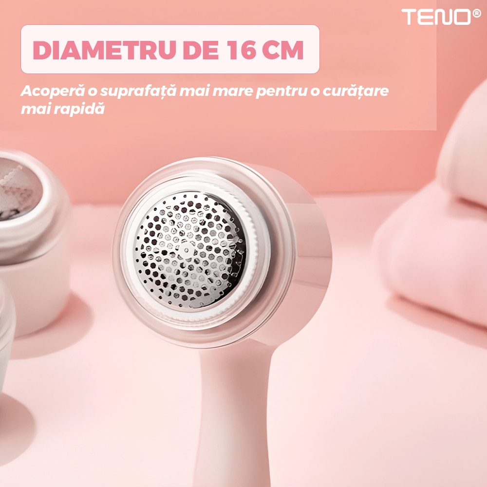 Aparat de curățat scame Teno, putere ridicată, roz, mâner ergonomic