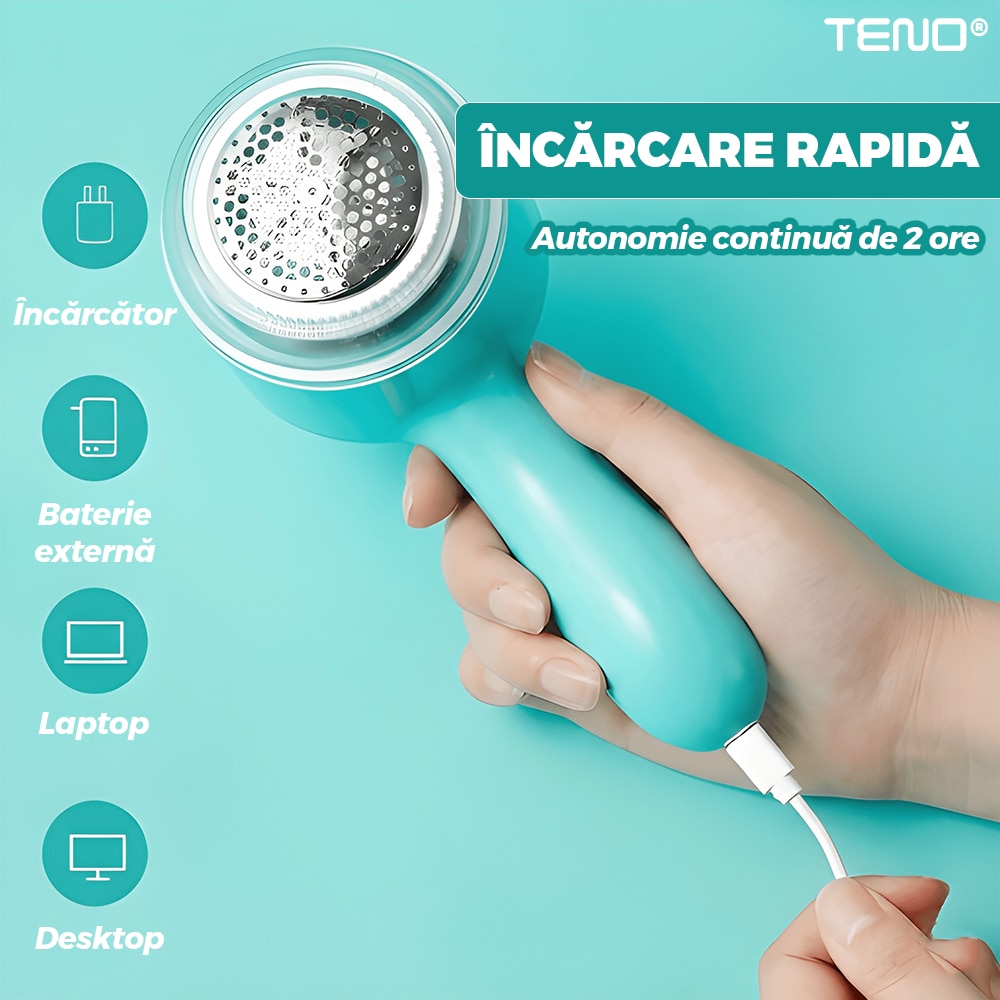 Aparat electric de curățat scame Teno, putere ridicată, ergonomic, turcoaz
