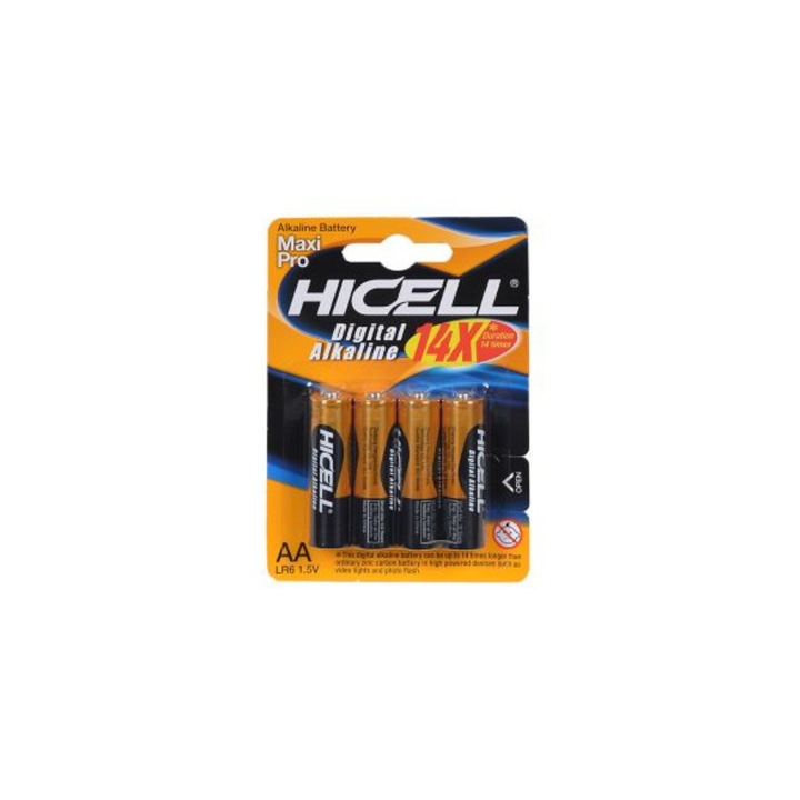 Baterii alcaline HICELL AA LR6, set de 4 bucăți, universale, de lungă durată