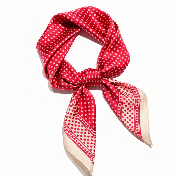 Női sál, rózsaszín fehér pöttyökkel, 70x70cm, poliészter