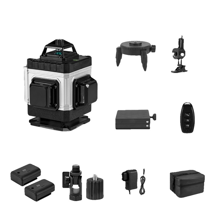 16 vonalas lézeres szintező, távirányítóval, 2 akkumulátoros készlet, zöld, 25m