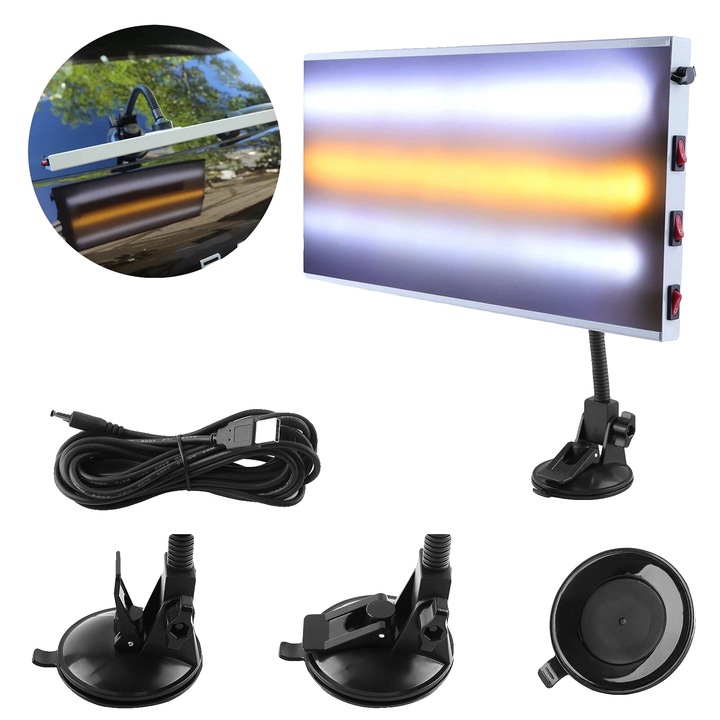 Unealta de reparare a denivelarilor, 3 lumini, constructie portabila, montare cu ventuza, aluminiu, 0.8 kg