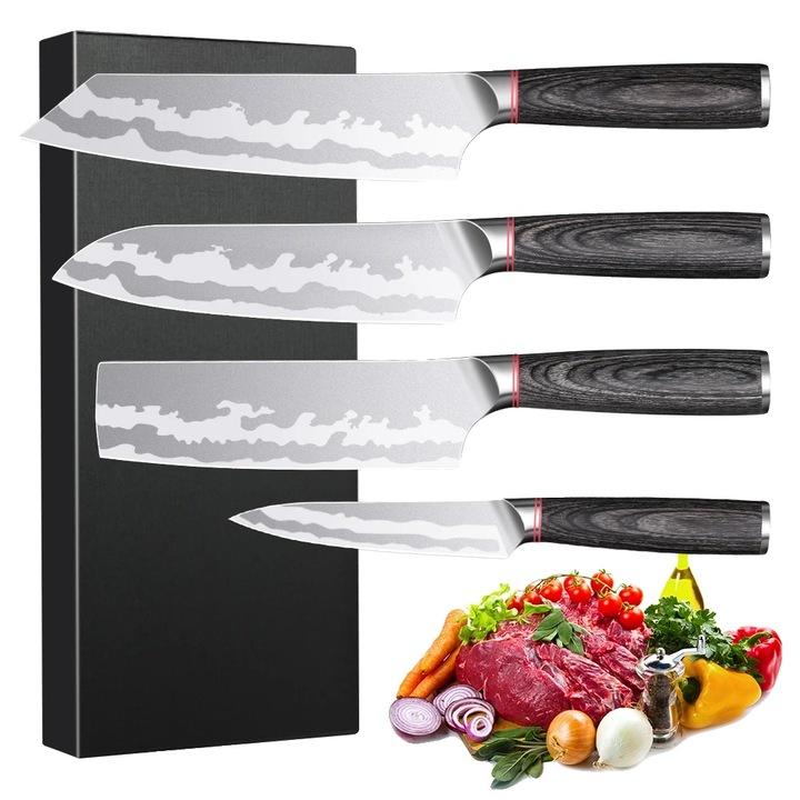 Cutit de bucatarie, inox forjat, maner ergonomic, negru, 20.2cm