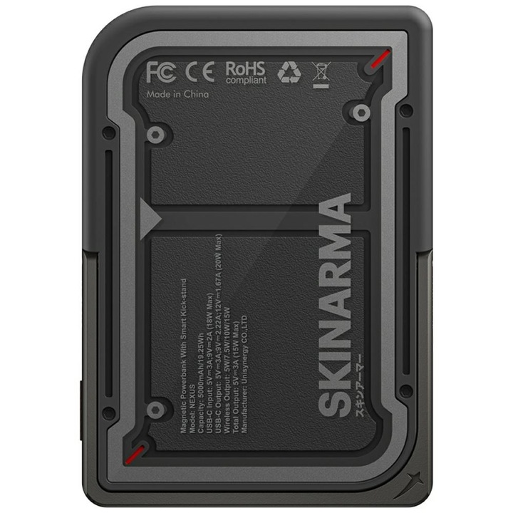 Skinarma Nexus Mecha külső akkumulátor, 5000mAh, 20W, USB-C, Fekete, 100x10.4x13.9mm