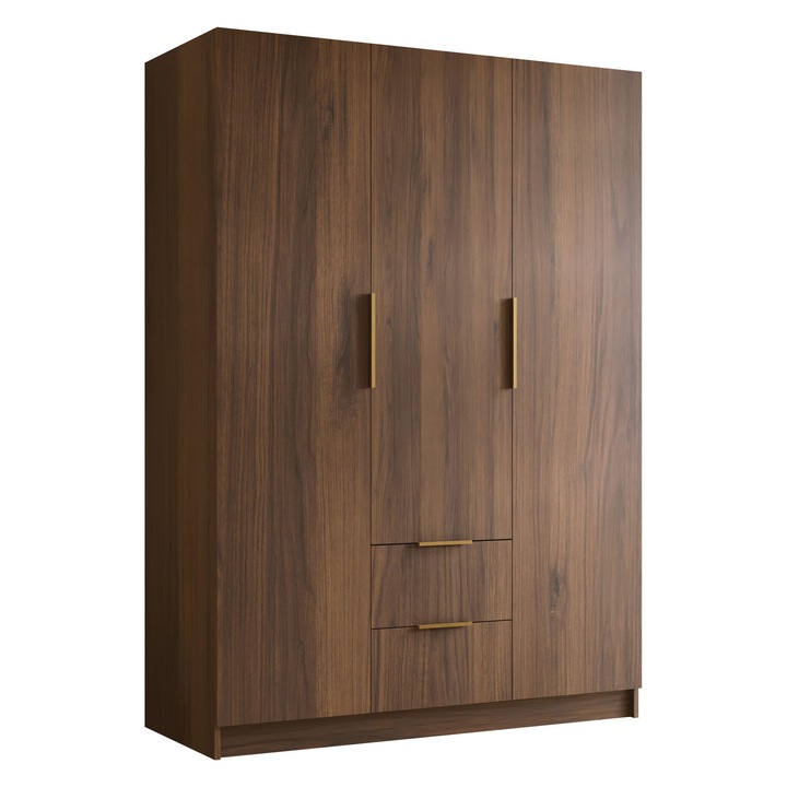 Dulap 3 usi Cumair I 150, MIRJAN 24, nuc warmia + auriu, 60x150x216 cm